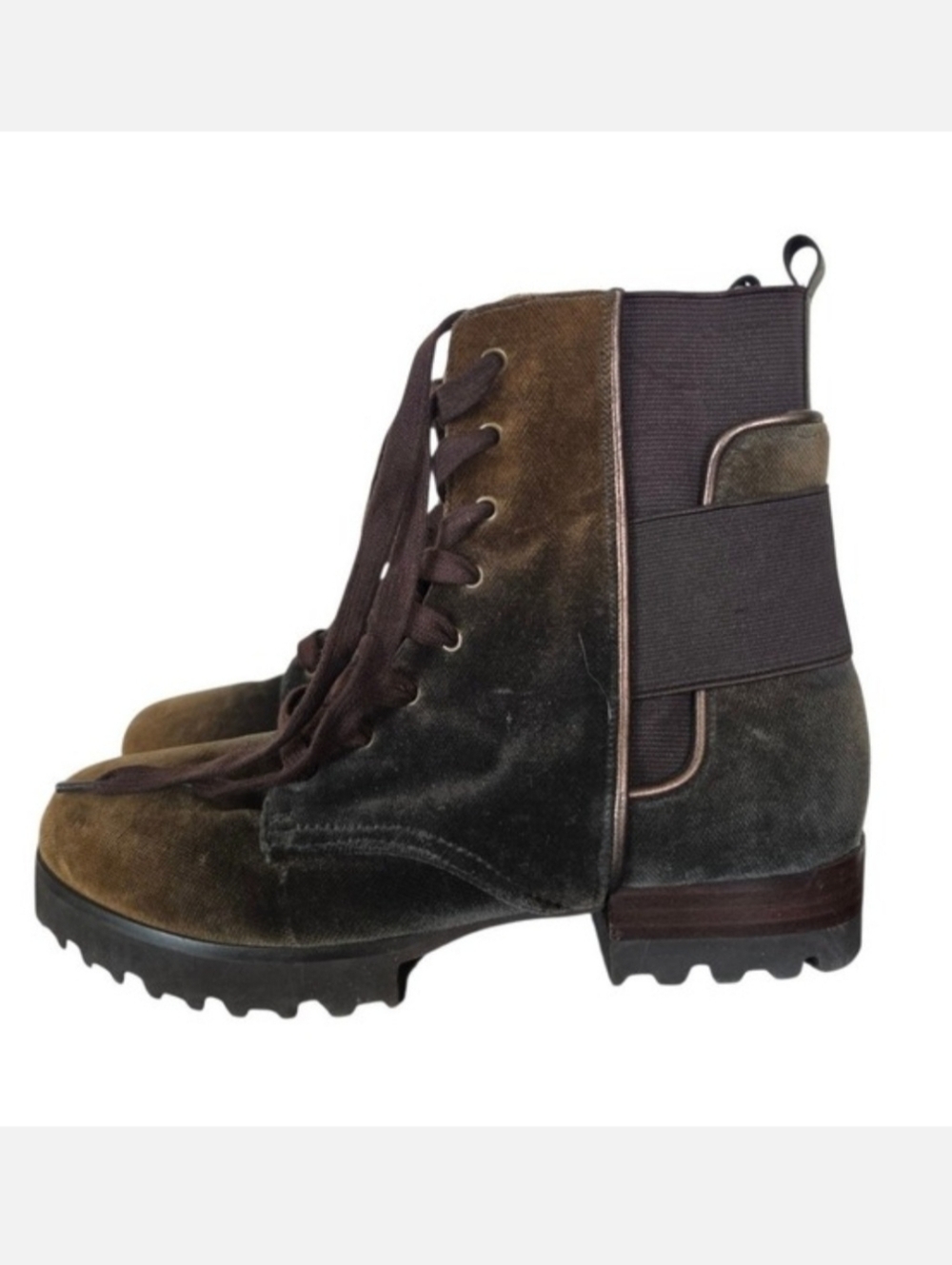 Donald J. Pliner Esa Destressed Velour Grunge Boho Brown Combat Boots sz 6.5